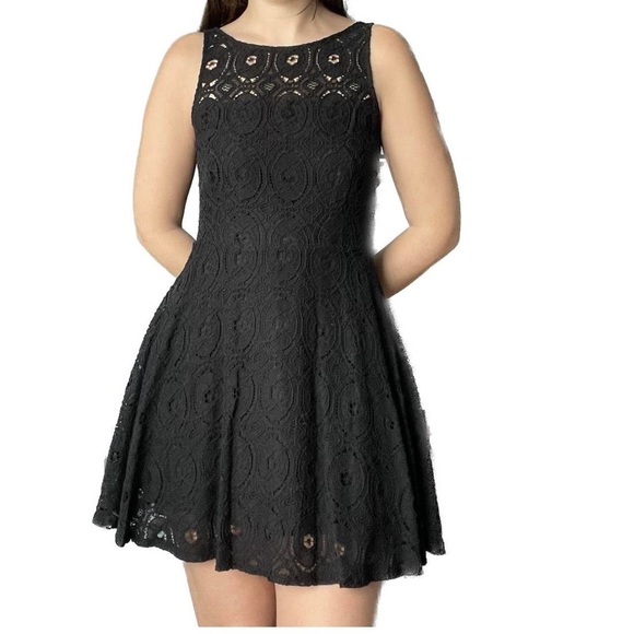 Black Eyelet High Neck Mini Dress - Picture 7 of 7